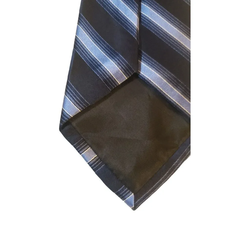 J. Ferrar 100% Silk Neck Tie Navy Blue & Lt Blue Stripes‎ Men Necktie